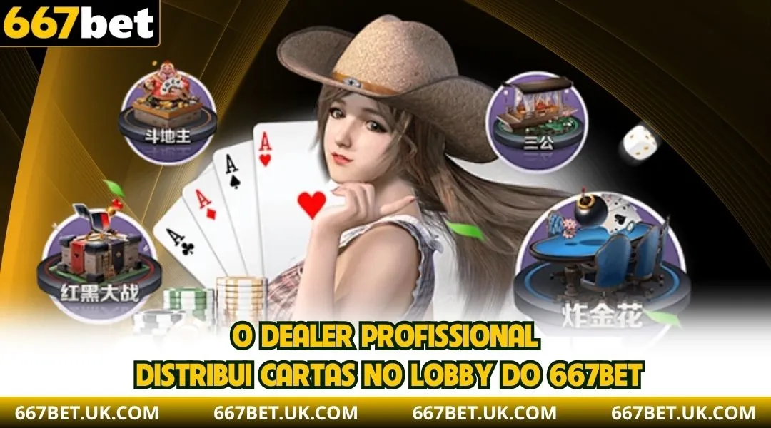 O dealer profissional distribui cartas no lobby do 667BET